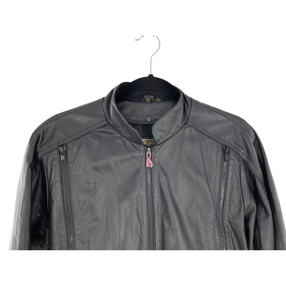 Hein Gerickle Mens Leather Moto Jacket Mock Neck Long Sleeve Size 38 Black - Picture 2 of 9